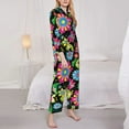 thumbnail image 3 of Picia Vector Mexican Otomi Style Bright Pattern Women’s Long-Sleeve Sleepwear Set - Soft 2-Piece Loungewear with Pockets, Comfy PJs for Relaxing Nights-Small, 3 of 7