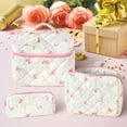 thumbnail image 4 of Qoosea Makeup Bag, Large Quilted Makeup Bag Set, Cosmetic Bag for Women Girls, Cute Cotton Bow Pattern Travel Toiletry Organizer Bag 3 Set, 4 of 9