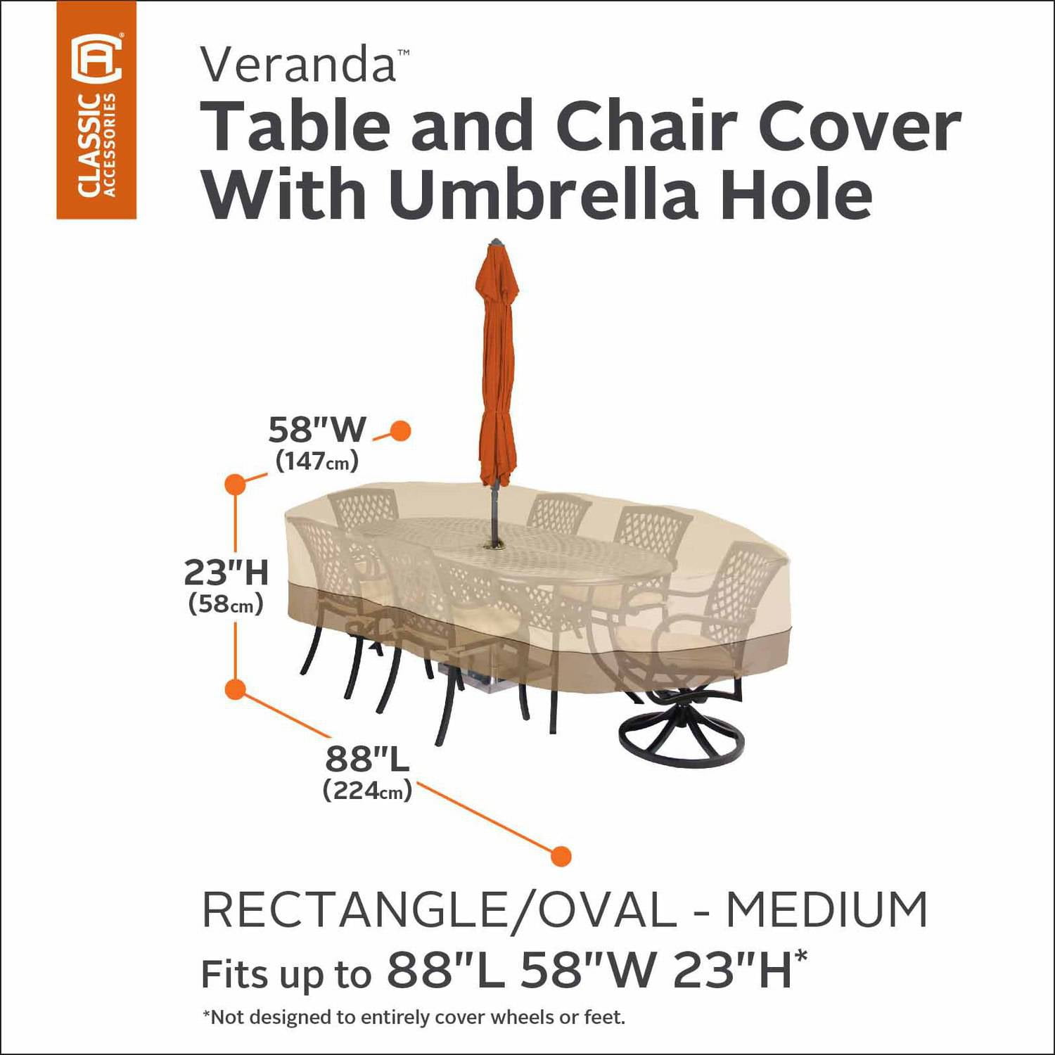 Classic Accessories Veranda Rectangular Oval Patio Table Chair Classic Accessories Veranda Rectangular Oval Patio Table Chair Set Cover W Umbrella Hole Durable And Water Resistant Outdoor Furniture