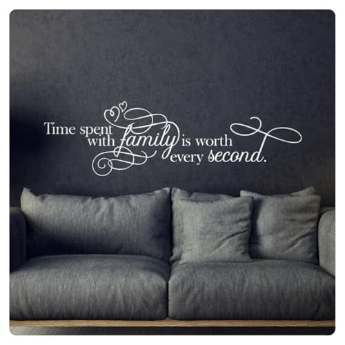 My Vinyl Story - Time Spent with Family - Inspirational Love Wall Decal Sticker Quote Art Decor Positive Saying for Home Living Room Dining Area Hallway Photo Gallery, Removable (White, 36x11 inches)
