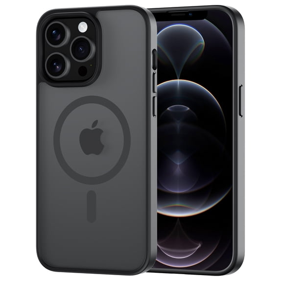 for iPhone 12 Pro Max Case Compatible with MagSafe, Translucent Matte Shockproof Phone Case Cover - Black