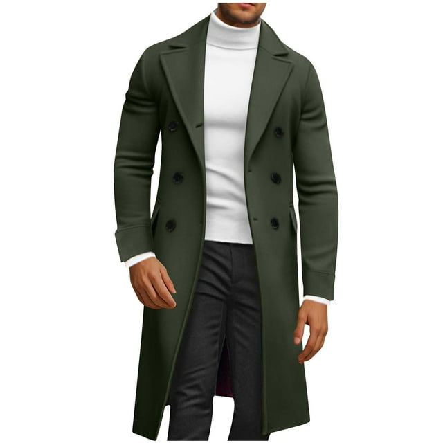 KIHOUT Men's Wool Blend Pea Coat Notched Collar Double Breasted Overcoat Warm Winter Trench Coat