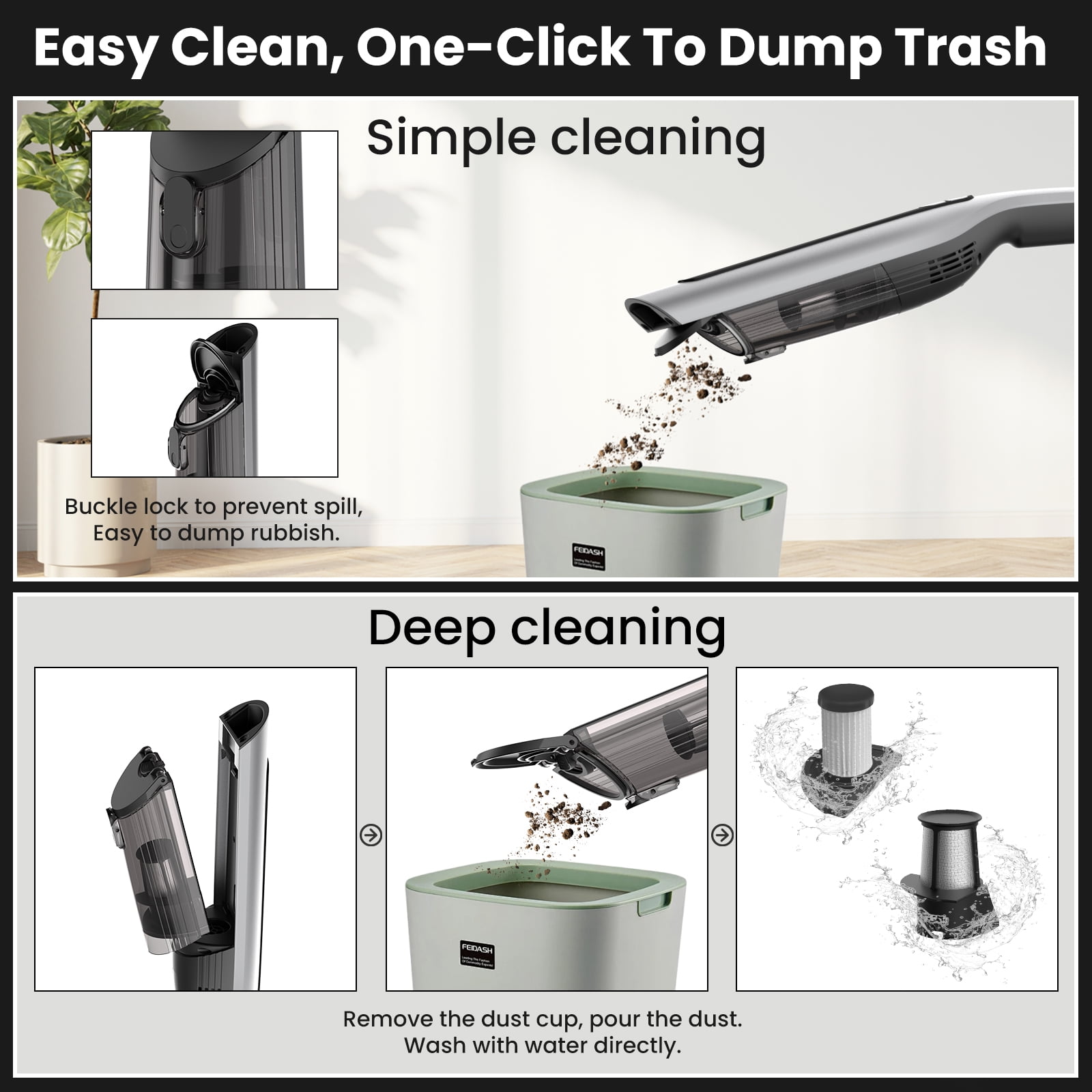 AUOSHI Cordless Handheld Vacuum Cleaner, 120W 18KPa Strong Suction, Dual HEPA Filtration, Portable Car and Home Vacuum with Multiple Attachments, USB-C Charging, One-Touch Empty Dust Cup