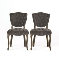 GDF Studio Colosseum Contemporary Tufted Dining Chairs, Set of 2, Charcoal Velvet and Dark Oak