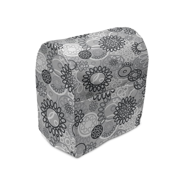 Black and Grey Stand Mixer Cover, Doodle Style Blooming Flowers Greyscale Garden Art with Circles, Kitchen Appliance Organizer Bag Cover with Pockets, 5 Quarts, Black Pale Grey White, by Ambesonne