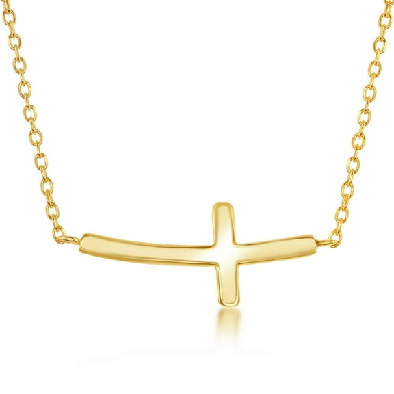 TheJewelryHut Fancy Designer Sterling Silver Curved Sideways Cross necklace - Gold Plated