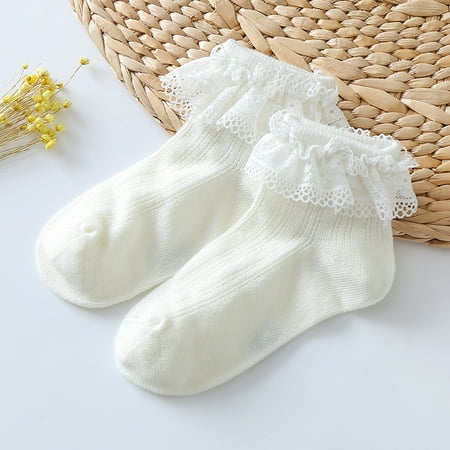

One opening Little Girls Lace Ruffle Socks Cotton Stretchy Cute Socks Hollow Wild Fashion Pretty Socks Purple Beige Pink Yellow and Milky White