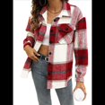 thumbnail image 2 of Ropa de Mujer para y Otoño, Elegante, de Larga, con Solapa, Holgada, A Cuadros, Chaqueta y Camisa de Franela con Botones. Rojo XS, 2 of 9