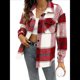 thumbnail image 2 of Ropa de Mujer para y Otoño, Elegante, de Larga, con Solapa, Holgada, A Cuadros, Chaqueta y Camisa de Franela con Botones. Rojo XL, 2 of 9