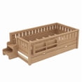 thumbnail image 6 of Bellemave Twin Bed with Trundle and Small Stairs, Twin Size Platform Bed Frame with Rail and Bookshelf, Wooden Montessori Floor Bed No Box Spring Needed,Natural, 6 of 7