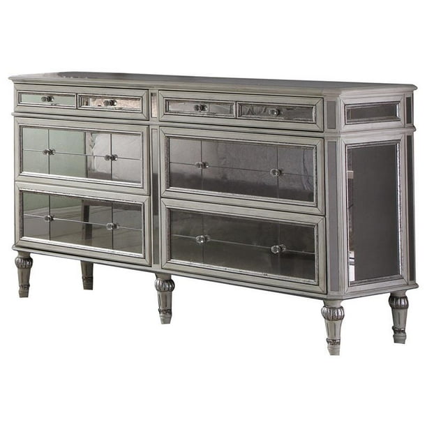 Best Master Emory 6 Drawer Solid Wood Dresser In Antique Cream With Mirrored Walmart Com Walmart Com