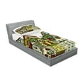 thumbnail image 2 of Ambesonne Cartoon Fitted Sheet & Pillow Sham Set, Old Town View Art, Twin, Green Beige, 2 of 2