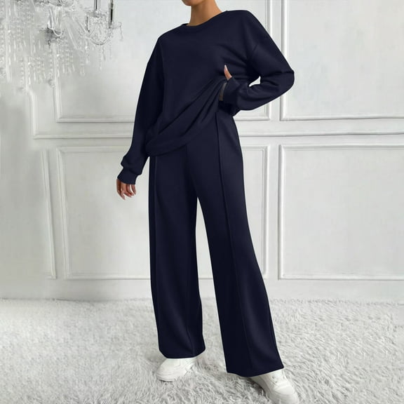 YueHuiYing Women's Two Piece Outfit Long Sleeves Pullover High Waisted Fashion Clothing Long Pants Tracksuit