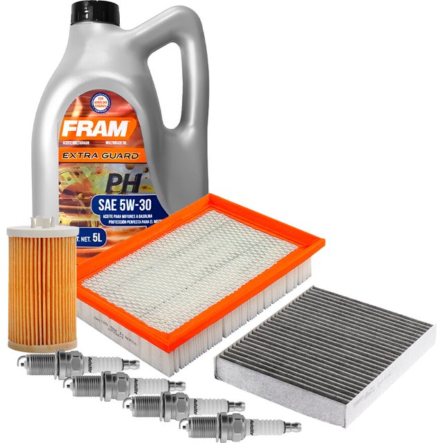 Kit De Afinación Con Aceite 5W30 Mineral, Bujías Platino, Filtro De Aire, Filtro De Aceite Y Filtro De Cabina 8 Piezas Compatible con Chevrolet Sonic L4 1.8L DE 2012 A 2018