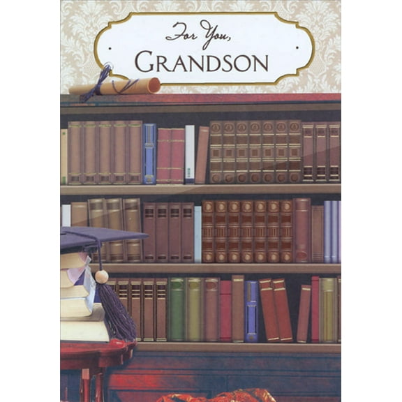 Designer Greetings Books in Bookcase Graduation Congratulations Card for Grandson