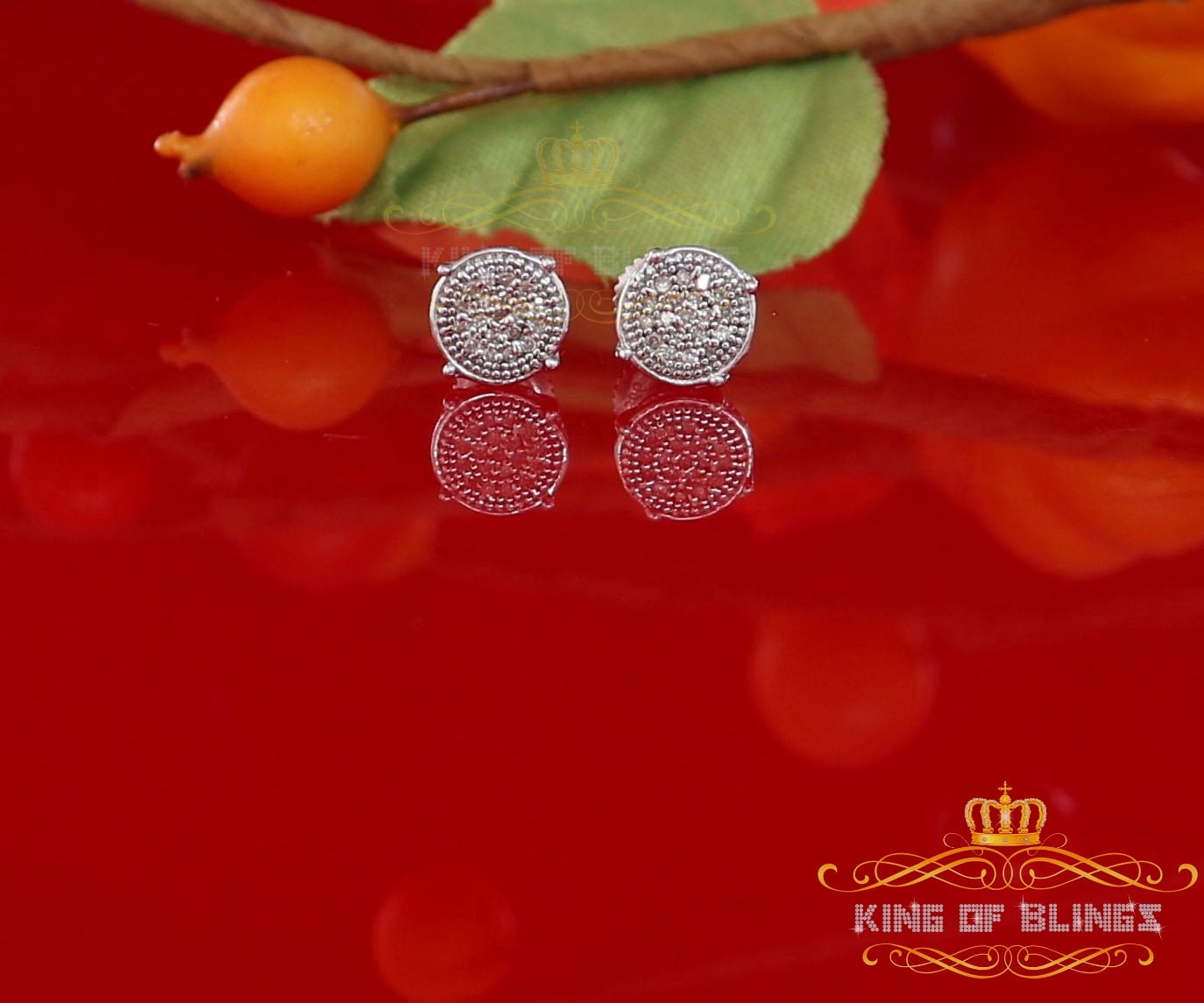 King of Bling's 925 Sterling Silver 0.10ct Diamond For Ladies / Men's White Stud Round Earrings