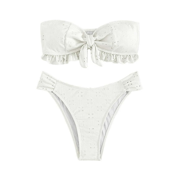 Huowey Women Swimwear Tops Mesh Bikini Solid Color Split Swimsuit Resort Swim Wear Honeymoon Cruise Trendy Wear