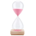 thumbnail image 1 of Elegante decoración para el hogar y herramienta de gestión del tiempo Temporizador de arena rosa de 30 minutos en base de madera, 1 of 7