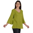 thumbnail image 2 of Moomaya Bell Sleeve Cotton Tunic For Womens V-neck Plain Summer Schiffli Top, 2 of 8