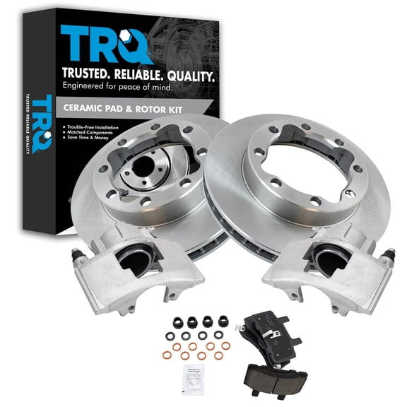 TRQ Front Brake Pad & Rotor Kit Brake Caliper Brake Pads Brake Rotor Ceramic Vented Fits Select 1995-1997 Chevrolet K2500 Suburban GMC