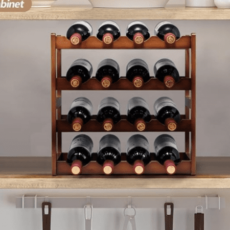 Bamboo Wine Rack 4 Tier Wine Bottle Holder Hold 16 Bottles for Home Kitchen Dinging Room Pantry Cabinet Bar