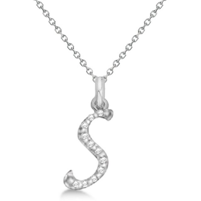 Personalized Diamond Script Letter Initial Necklace in 14k White Gold