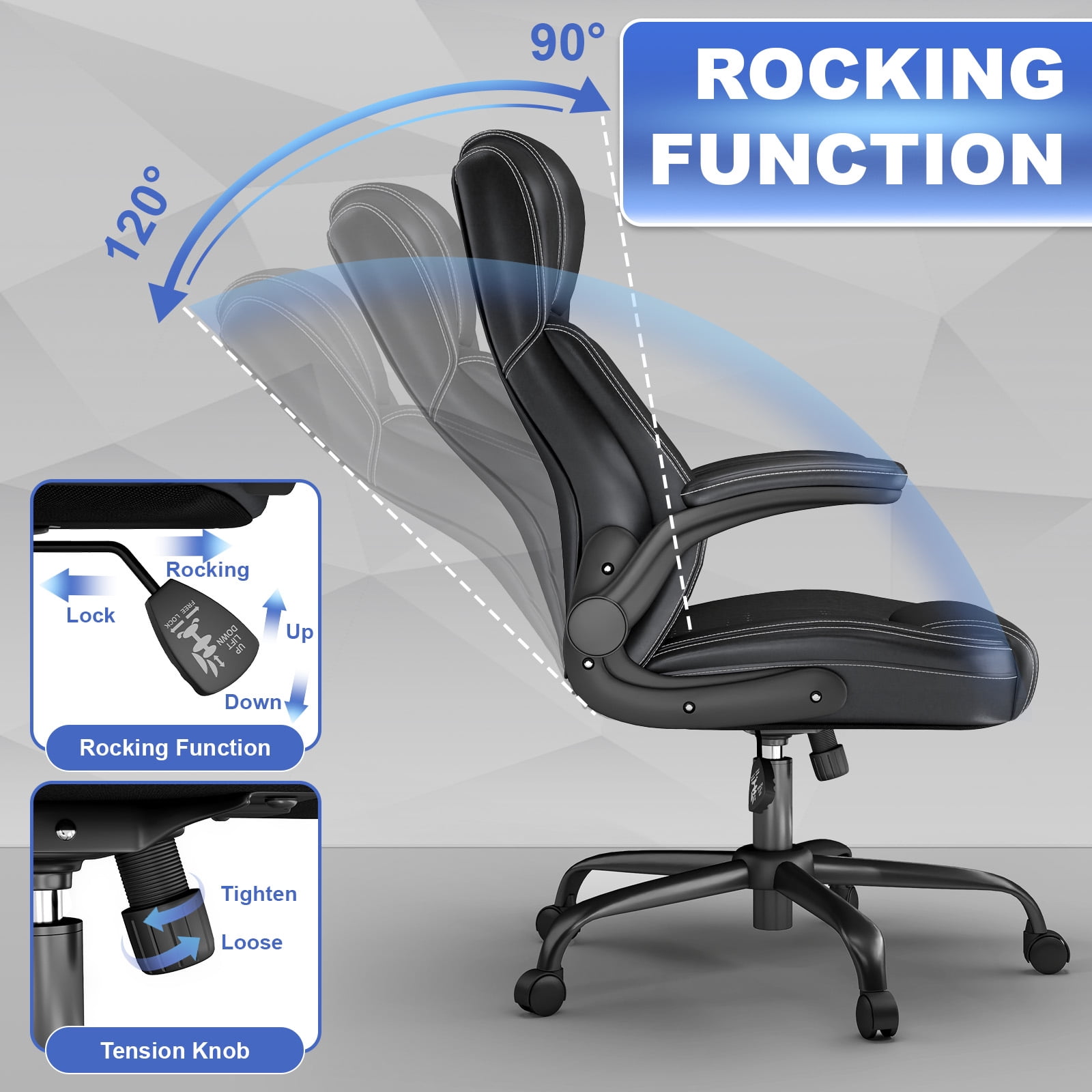High-Back Executive Office Chair, Black PU Leather, Adjustable Armrests, Headrest & Lumbar Support, Ergonomic Swivel Boss Chair