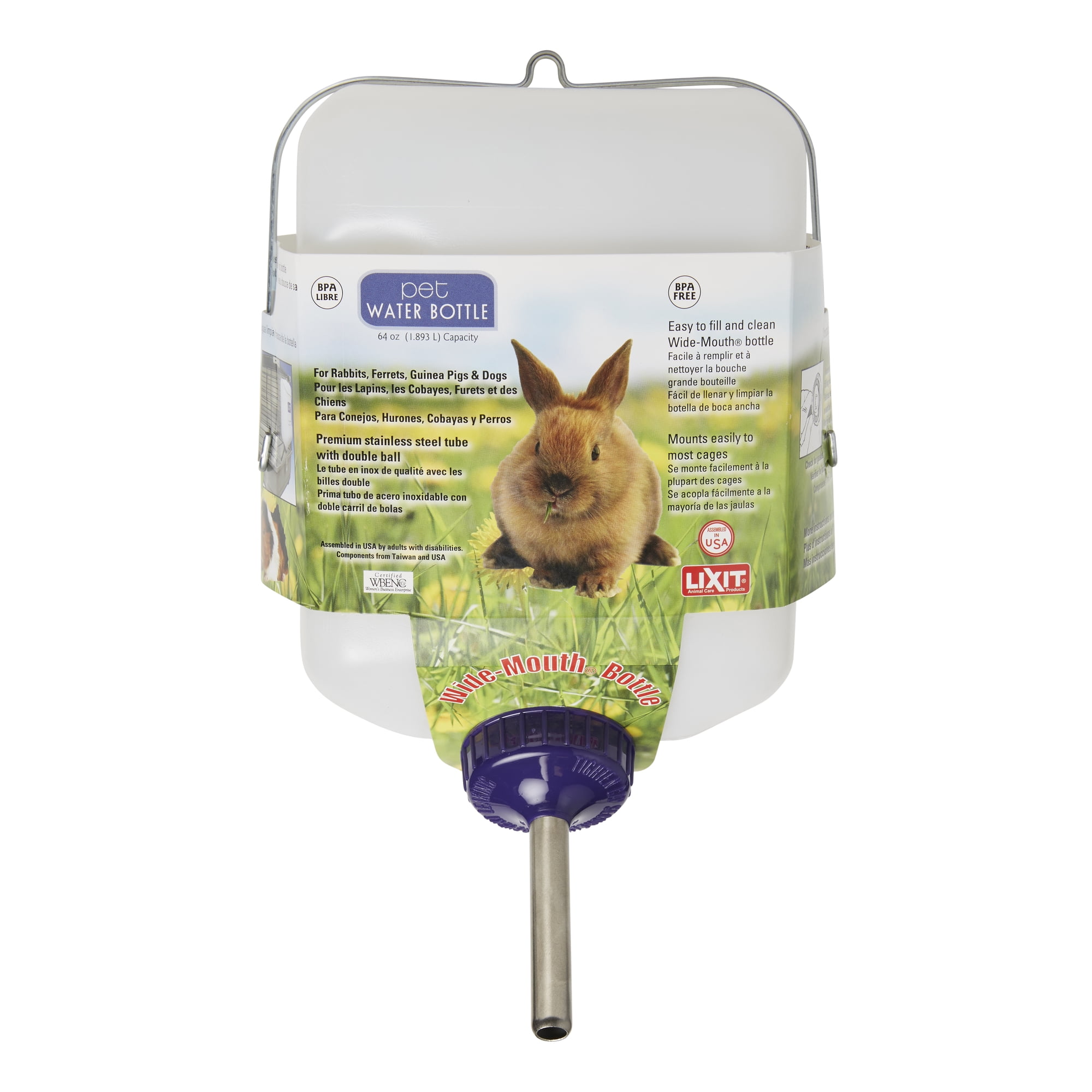 Lixit 64oz Wide Mouth BPA-Free Weather Resistant Water Bottle for Rabbits and Ferrets