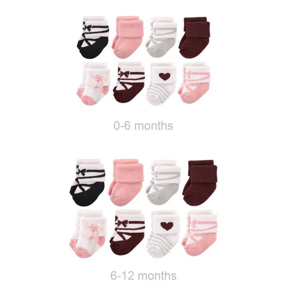 Hudson Baby Infant Girl Grow with Me Cotton Terry Socks, Ballet, 0-6 and 6-12 Months