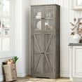 thumbnail image 4 of Homfa 67" Tall Gray Bathroom Storage Cabinet with Glass Doors, Farmhouse Freestanding Cupboard Storage Cabinet for Small Space, 4 of 7