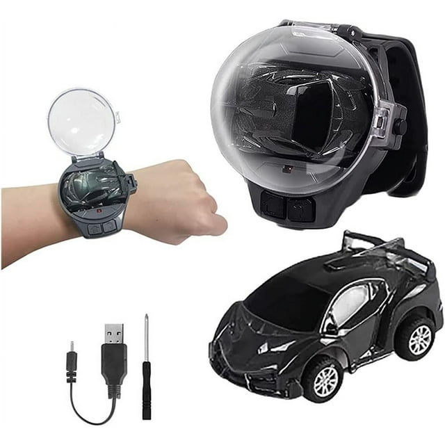 Hweilai Watch Remote Control Car Toy, 2023 Mini Cartoon RC Car Analog Watch, 2.4G Long Distance Infrared Remote Control Sensing Model Car Toys, Racing Car Watch, Interactive Game Toys-black