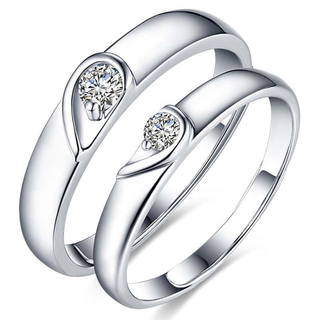 Ring Promise de plata de ley 925 en forma de corazón, ajustable para parejas