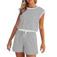 thumbnail image 2 of Bzhegqhd Ladies' Summer Casual Striped Shorts with Adjustable Drawstring Tank Jumpsuit, 2 of 4