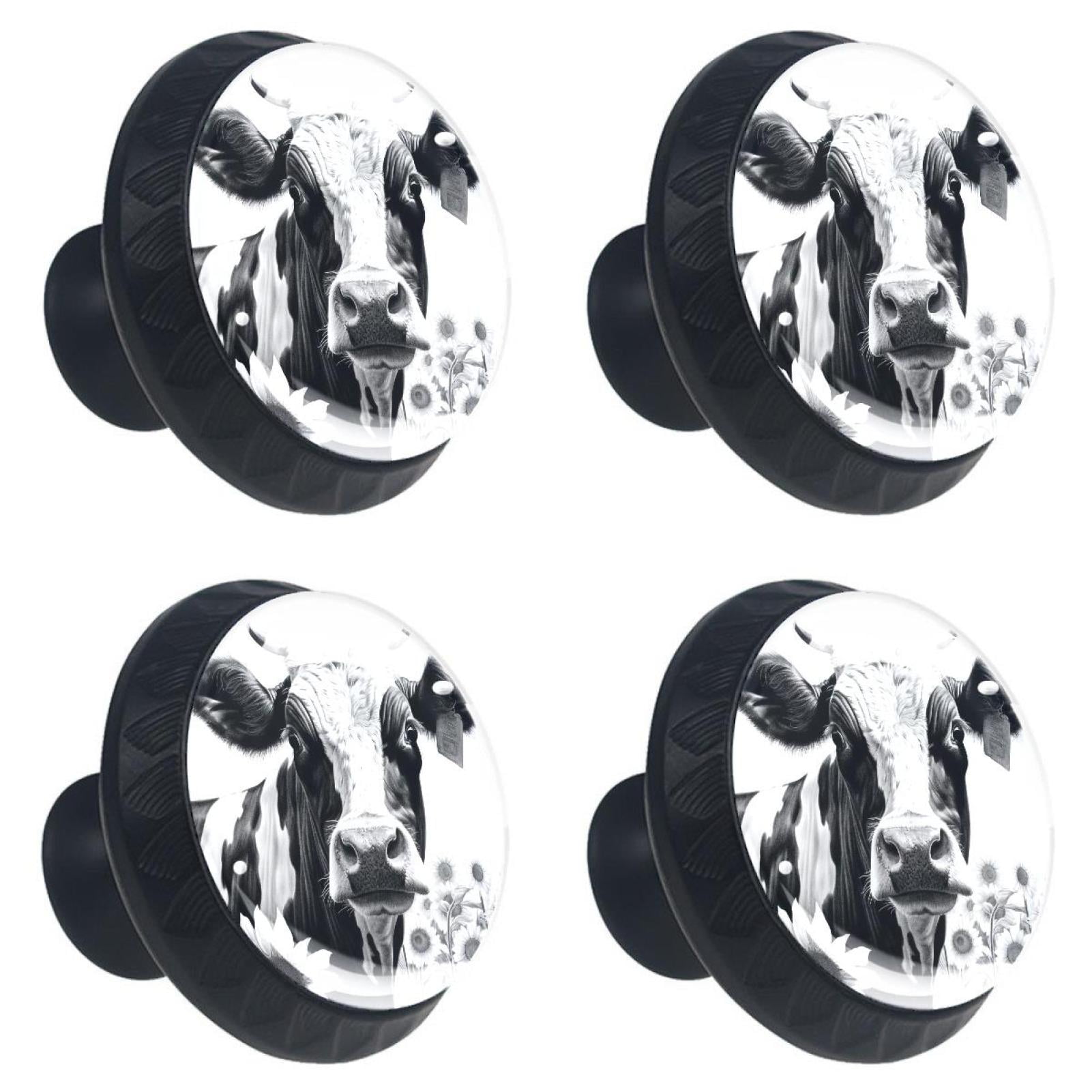 4 Pcs Cow and Sunflower Knobs for Kitchen Cabinet Cupboard Dresser Bookcase Drawer Pulls Handles Round Home Decor