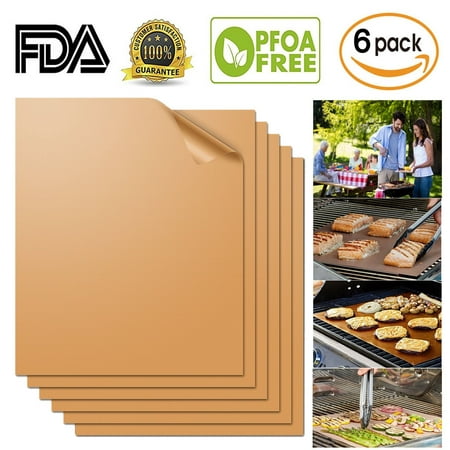 【Party Supplies】Copper Grill Mat 6 Set| Non-Stick, Durable, Washable & PFOA Free | For Baking, Grilling, BBQ, Charcoal, Electric, Gas, Oven, Outdoors, Meat, Veggies, Pizza, Cookies &