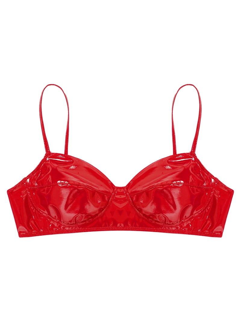 DPOIS Womens Shiny Faux Leather Bra Wetlook No Padded Bralette