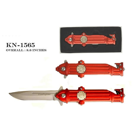 Red Fire Hydrant Shaped Folidng Pocket Knife w/ Strap, Seat Belt,  Sold By A Veteran Rope Cutter & Glass Breaker - (Best Knife With Glass Breaker And Seatbelt Cutter)