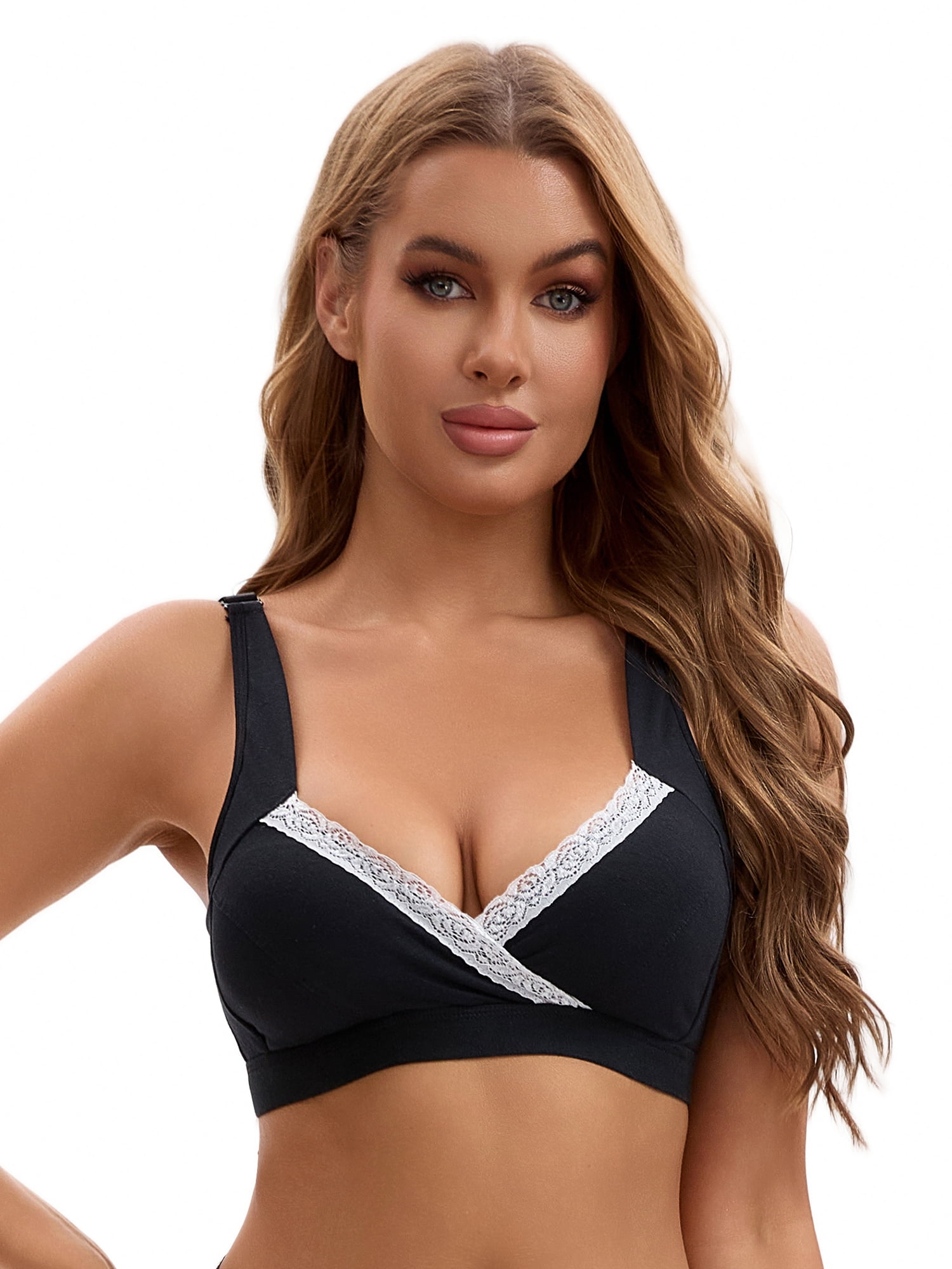 Unique Bargains Women's Lace Polka Dots Wirefree Sleep Nursing Bras XL Black