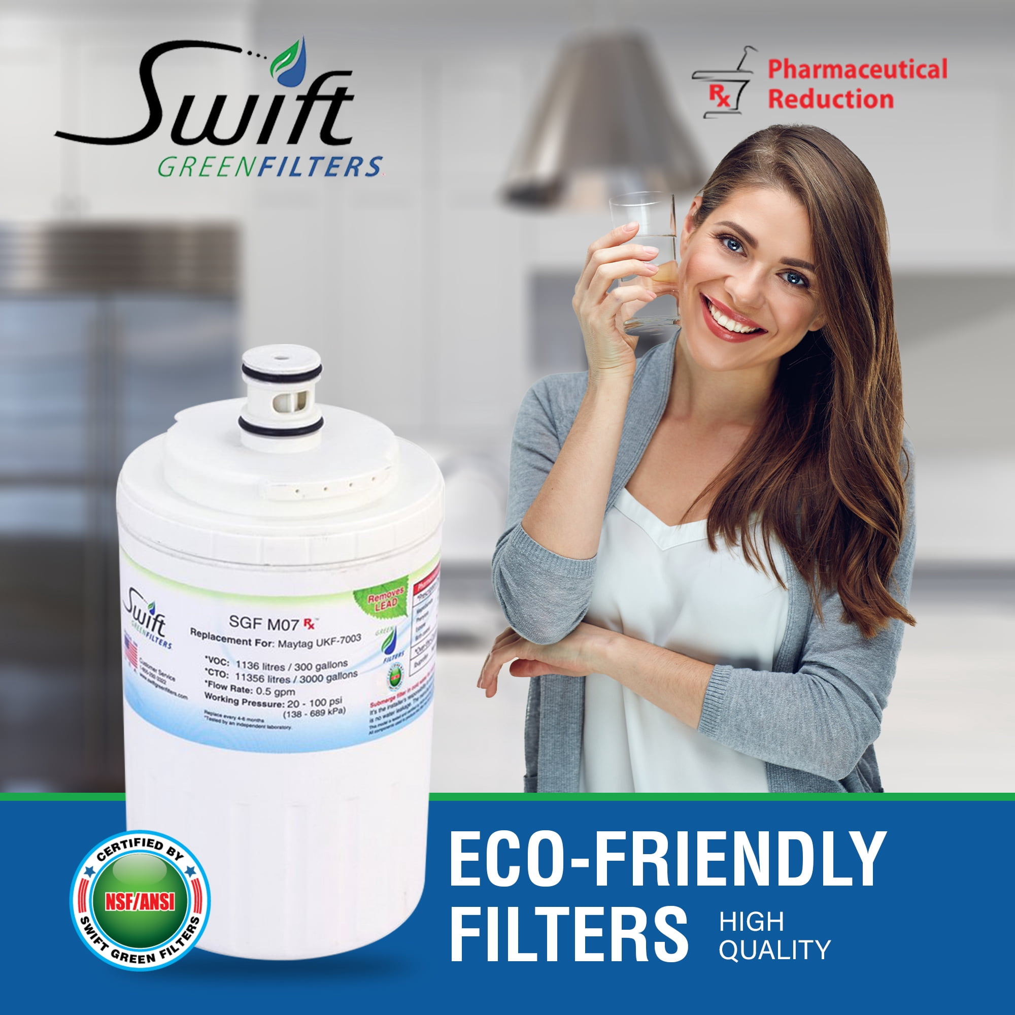 Swift Green Filters SGF-M07 Rx Pharmaceutical Replacement Water Filter for Maytag UKF7003,UKF7001,EDR7D1- 1 Pack