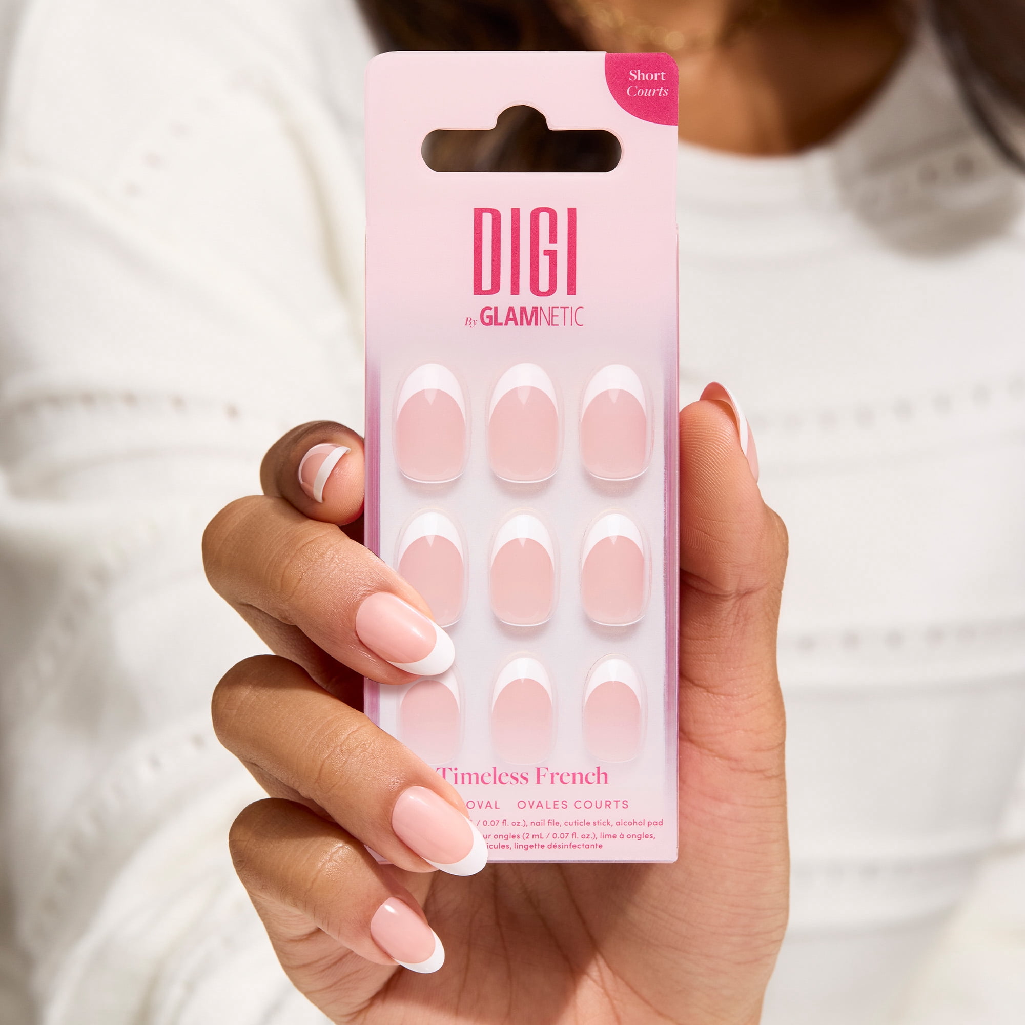 DIGI by Glamnetic Short Oval Artificial Press-on Nails, Timeless French, 24 Pieces