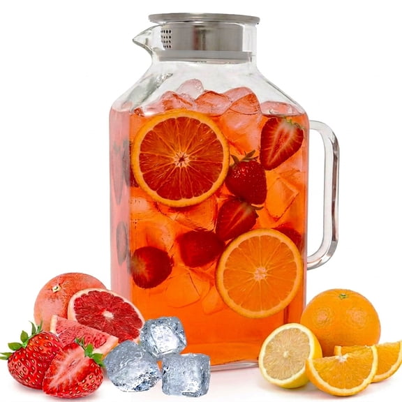 1 Gallon Thickened Glass Pitcher with Lid, Square Borosilicate Glass Carafe for Fridge, Heat Resistant Water Jug for Iced Tea, Cold Brew Coffee, Juice and Homemade Beverage