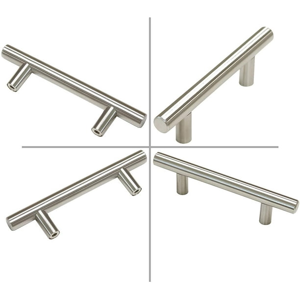 10 Pack - Gobrico Satin Nickel Cabinet Handles/Stainless Steel Brushed  Nickel T Bar Drawer Pulls for Kitchen Hardware/3-3/4 Inch (96mm) Hole  Centers 