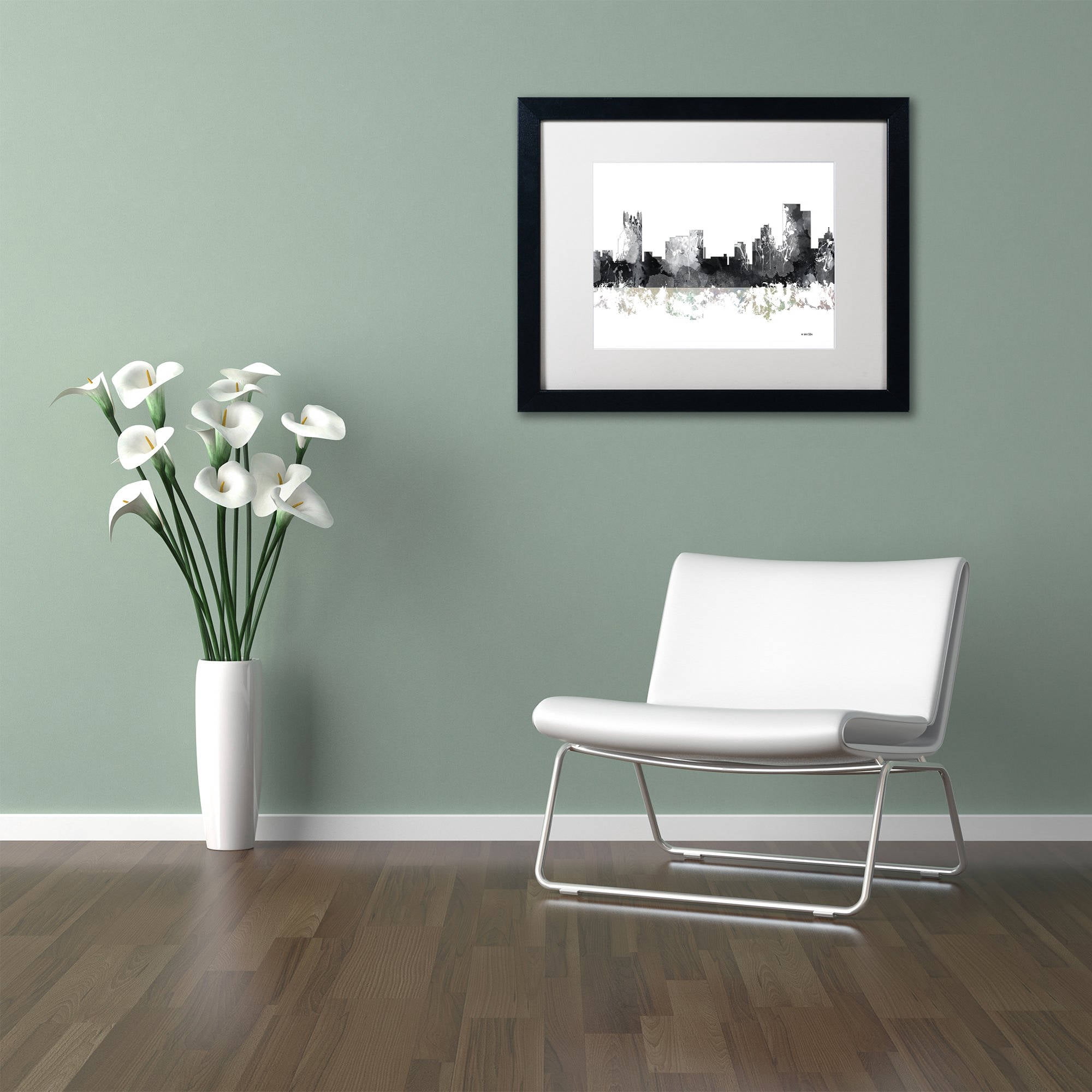 Trademark Fine Art "Pittsburgh PA Skyline BG-1" Canvas Art by Marlene Watson, White Matte, Black Frame