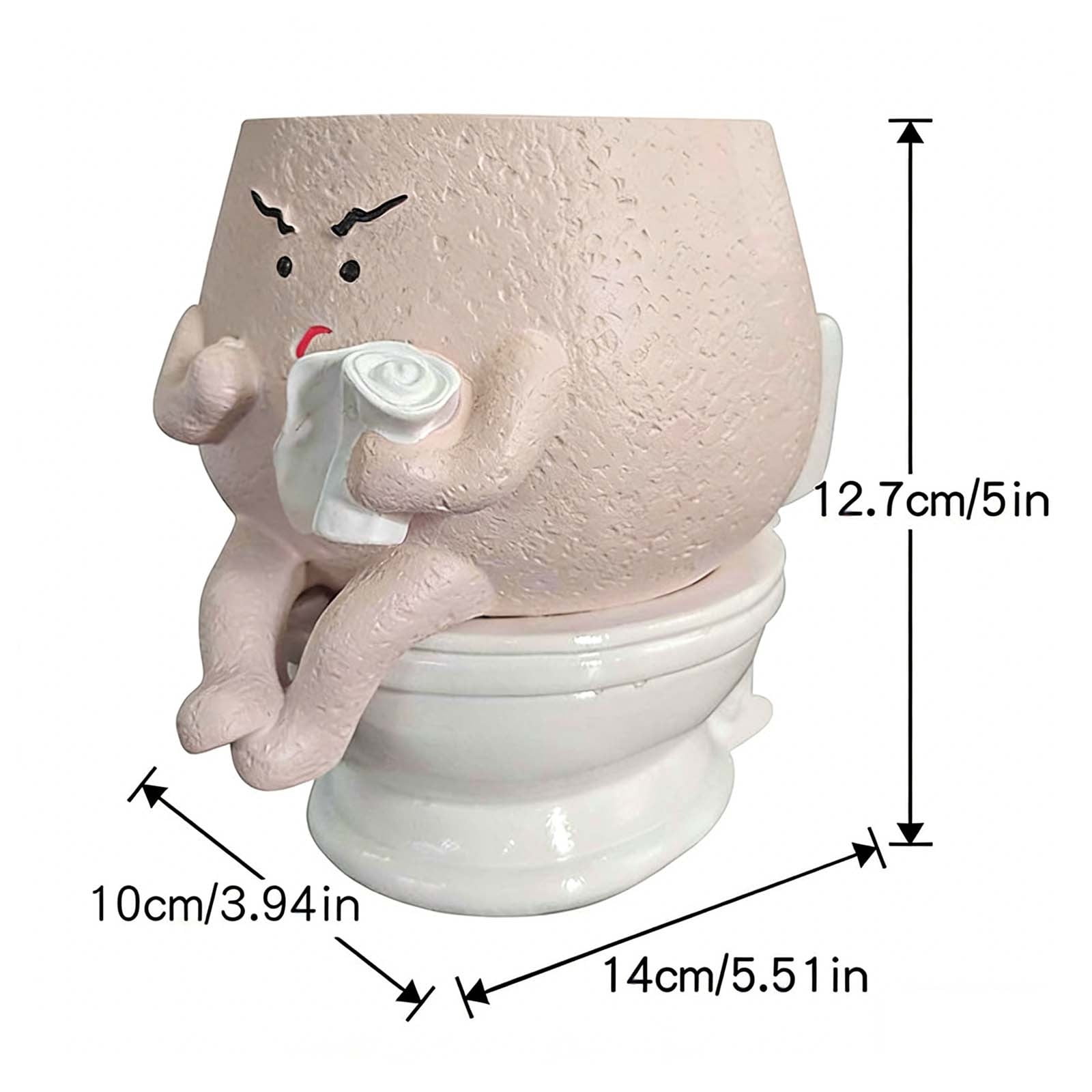 YANDE-5in Face Flower Pots, Cute Planter Outdoor Handmade Resin Head Planters for Indoor Self Watering Toilet Succulent Pot with Drainage Hole Unique Home Decor Quirky Gardening Gift (Khaki)