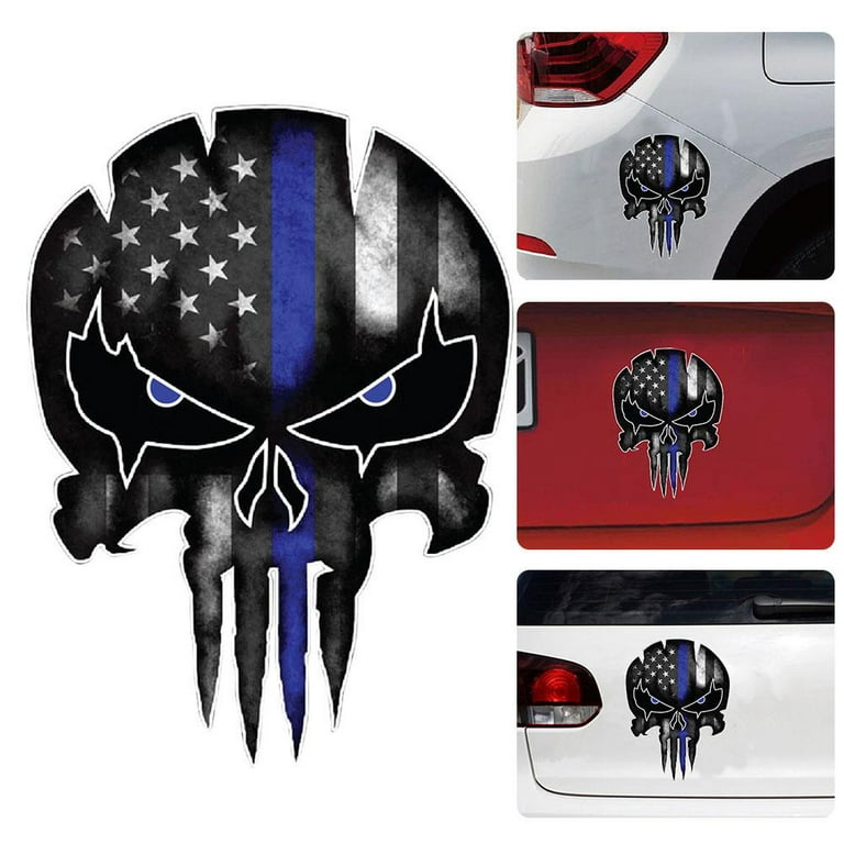 Ltesdtraw Car Sticker 13x9.5cm Blue Line Punisher Skull Reflective