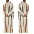 thumbnail image 4 of JUNTEX Lapel Muslim Mens Long Sleeve Thobe Middle East Saudi Arab Kaftan Islamic Abaya Dress Dubai Robes with Striped Pattern, 4 of 14