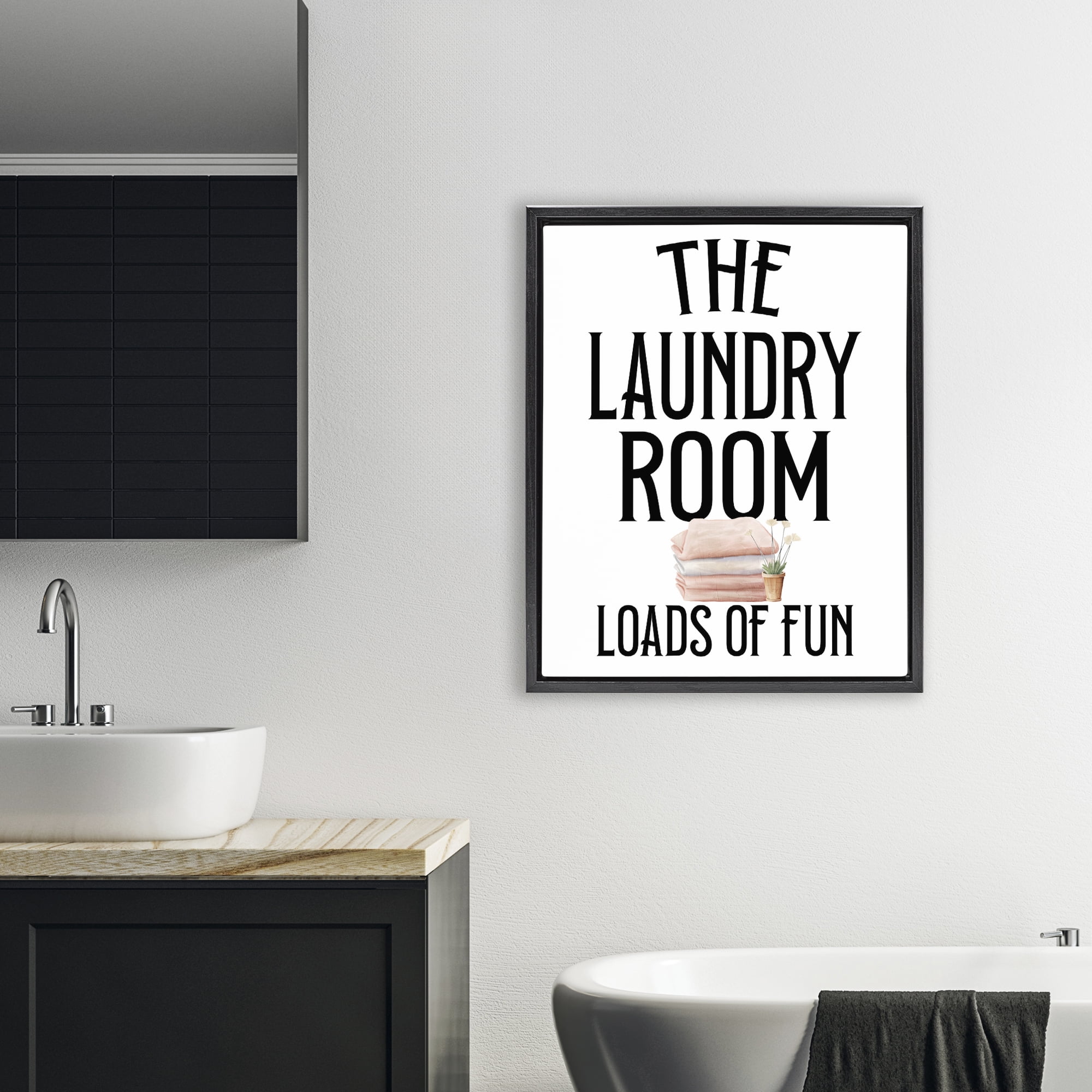 Laundry Room Fun Minimal Black Framed Floater Canvas Wall Art, design by Kim Allen