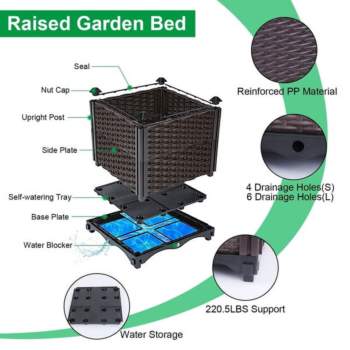 Raised Garden Bed Planter for Outdoor Plants Plastic Planters Box Elevated Garden Boxes Plant Pots of Garden Patio Balcony Deck to Planting Flowers Vegetables Tomato and Herbs