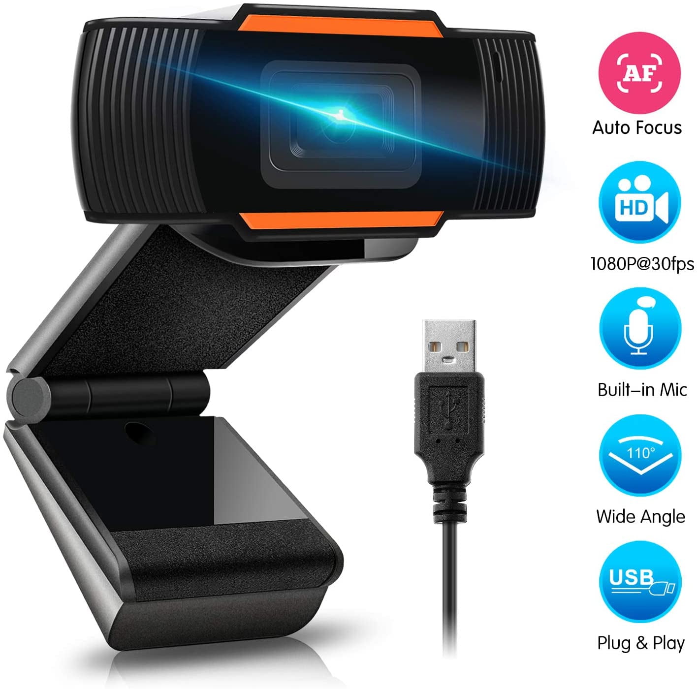 SEIWEI HD 1080P PC Webcam Computer Camera with Microphone Auto Focus Rotatable