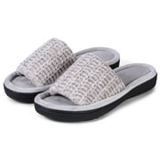Roxoni Womens Soft Open Toe Slide Slippers, Indoor Outdoor Rubber Sole Grey
